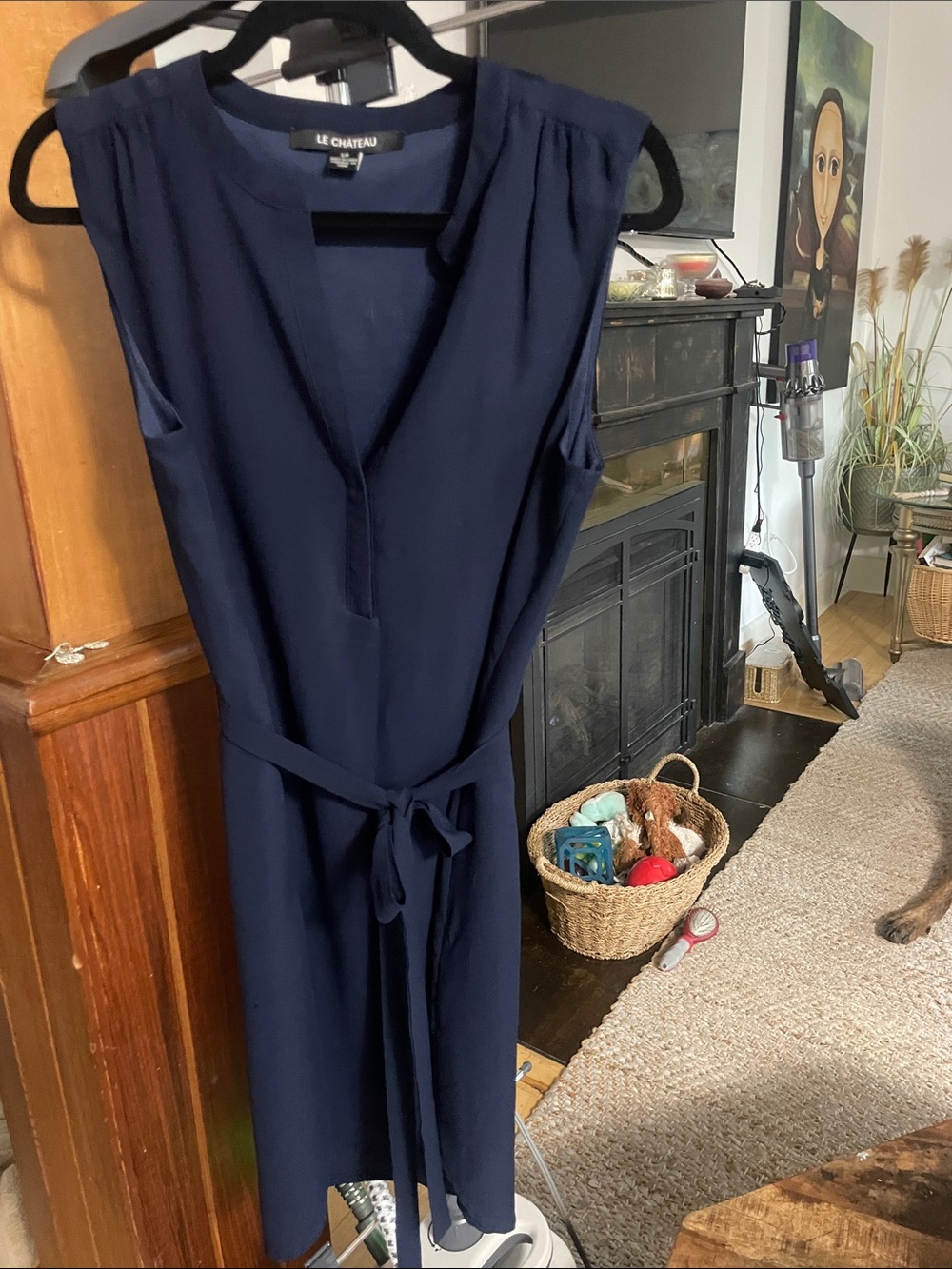 le chateau Midnight Navy V-Neck Sleeveless Tie-Waist Dress